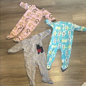Carter's Kids Footed Pajamas set of 3 Pink, Gray, and Blue Size 18 months